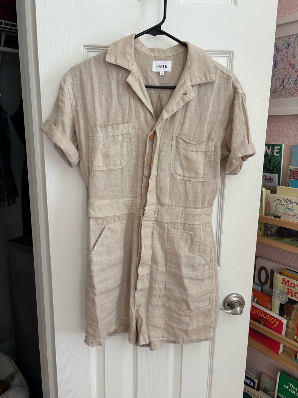 MATE the Label Beige Linen Short-Sleeve Romper